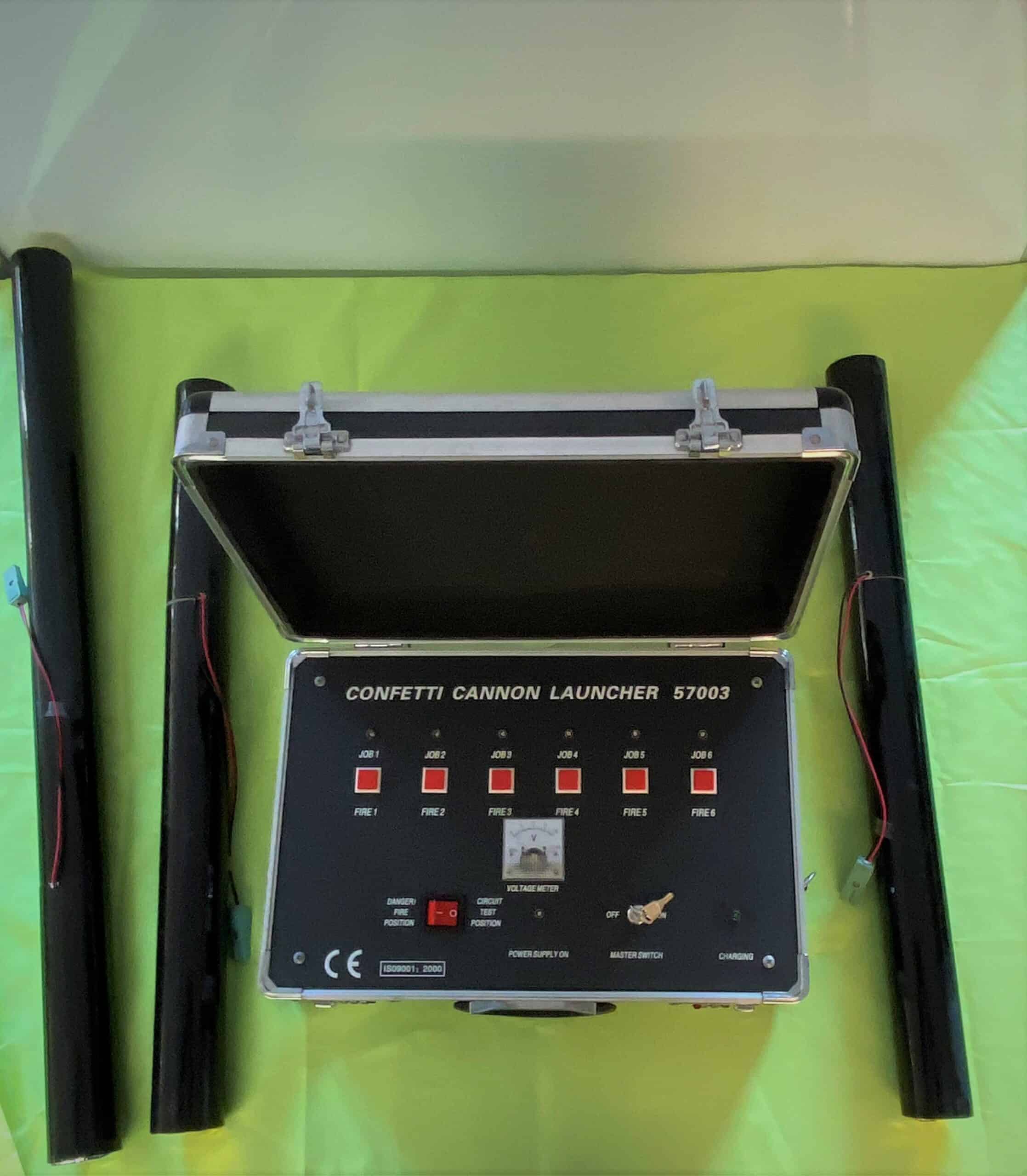 valigia spara coriandoli elettrici 6 indipendenti vista alto